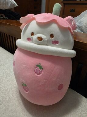 Kawaii Strawberry Bubble Tea Bear Plush Stuffed Animal